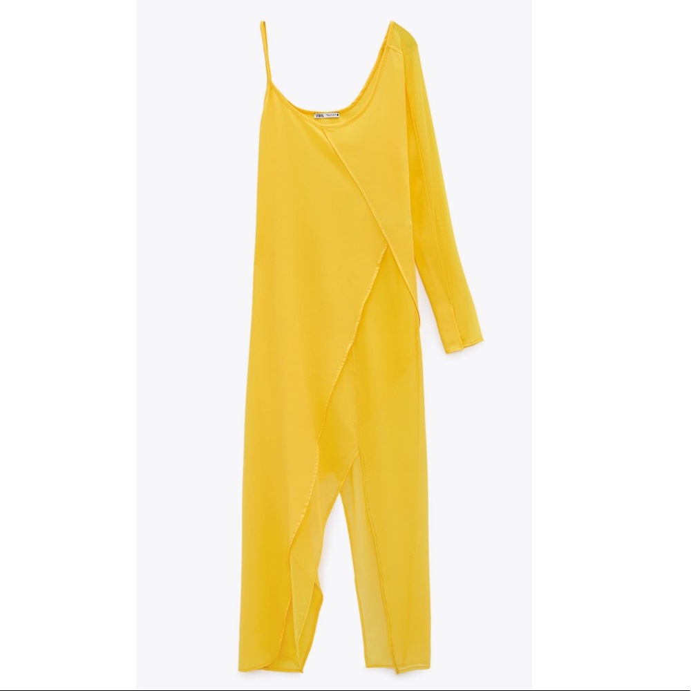 Zara asymmetric gauze flowy yellow dress - Picture 10 of 15